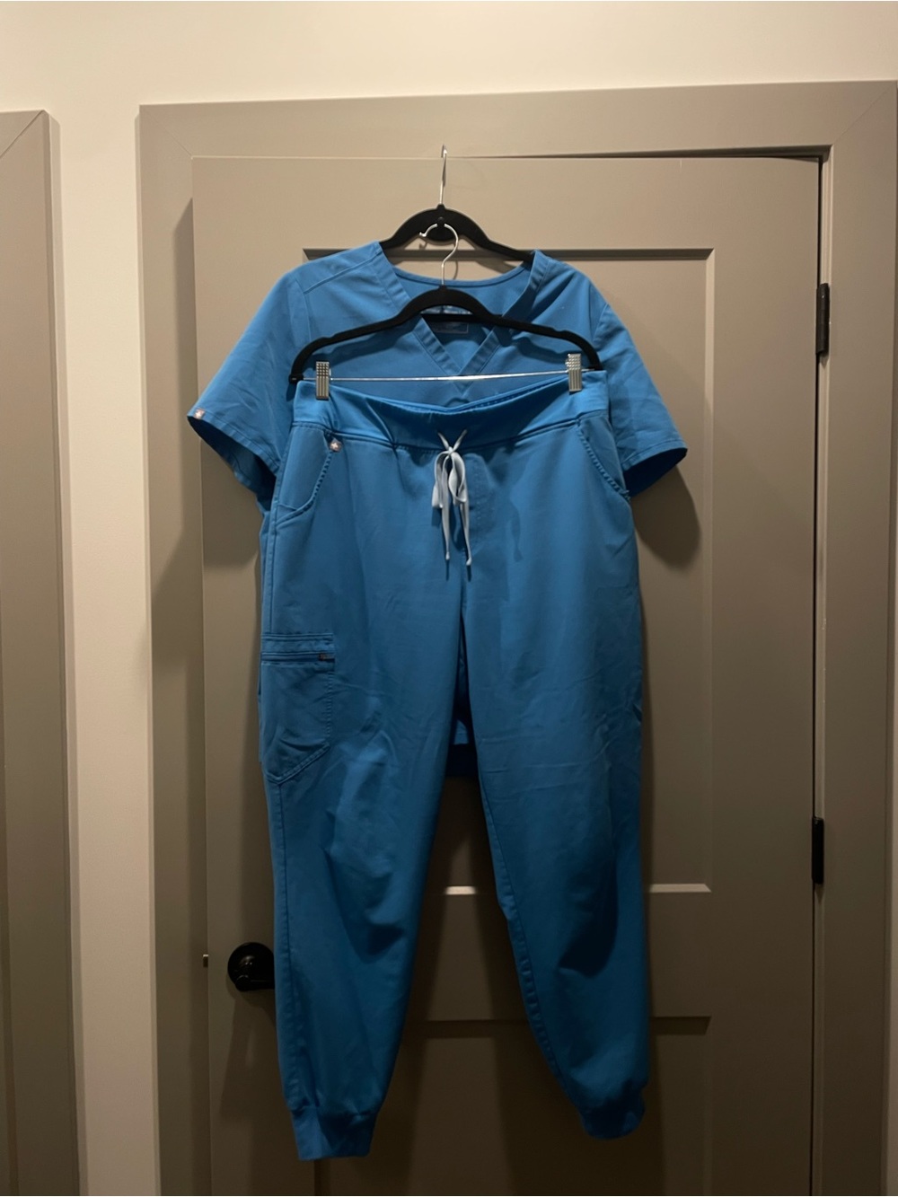 Women's Figs Capri Blue Drawstring Medical Scrub Pants